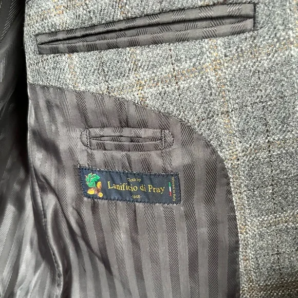Baroni Menswear Wool 2 Button Gray Checkered Men's Blazer - Picture 3 of 16